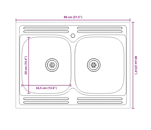 Gabinete de cocina  ""Lucca"" con doble lavabo en madera de roble artesanal