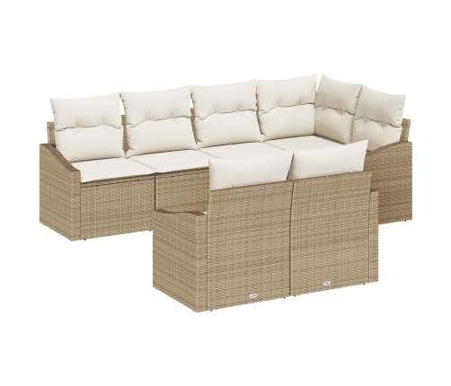Conjunto de Sofá de Jardín de 7 Piezas  con Cojines Beige Poliratán