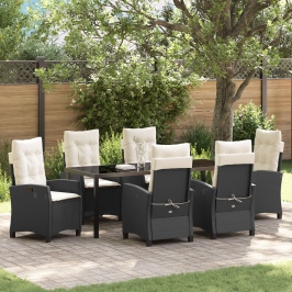 Conjunto de Comedor de Jardín de 7 Piezas con Cojines de  Negro Poliratán