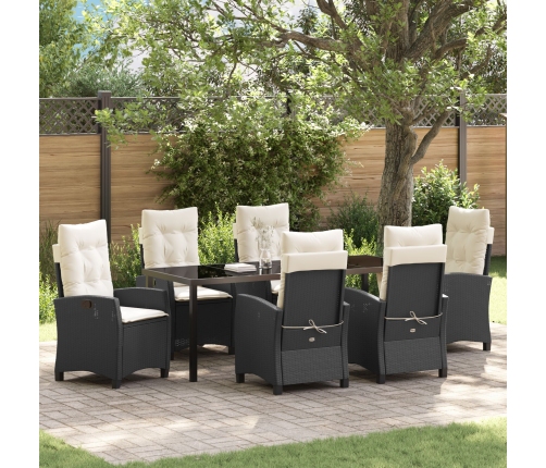 Conjunto de Comedor de Jardín de 7 Piezas con Cojines de  Negro Poliratán