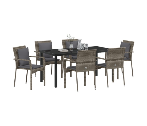 Conjunto de Comedor de Jardín  de 7 piezas con Cojines Gris Poliratán