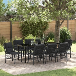 Conjunto de comedor de jardín  de 9 piezas con cojines negro poliratán