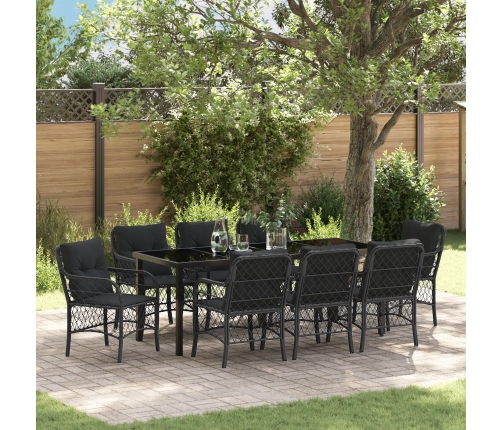 Conjunto de comedor de jardín  de 9 piezas con cojines negro poliratán