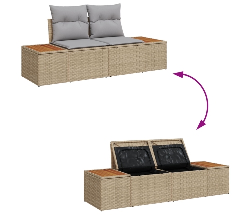 Conjunto de Sofá de Jardín  6 Piezas Beige Ratán Poliéster