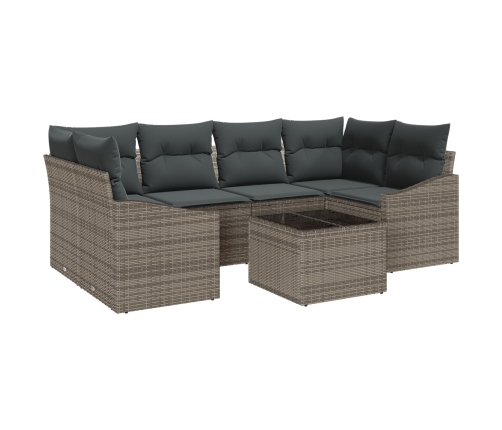 Set de Comedor de Jardín de 7 Piezas con Cojines Gris Polirratán