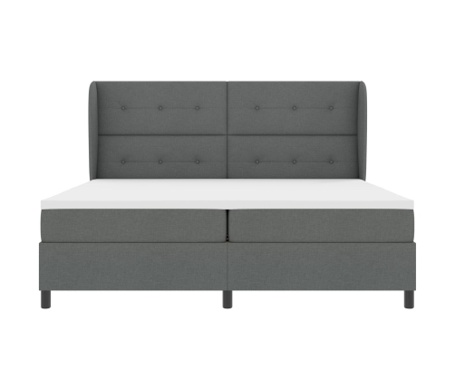 Cama Box Spring con Colchón en Gris Oscuro, 200x200 cm de Tela