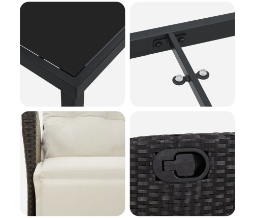 Set de Comedor de Jardín  de 3 Piezas Negro Ratán Poliéster