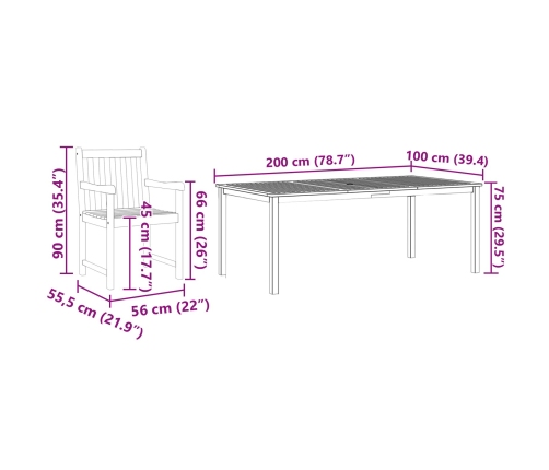 Juego de Comedor para Jardín de 9 Piezas en Madera Sólida de Acacia
