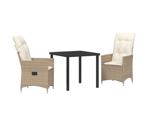 Set de Comedor de Jardín de 3 Piezas  con Cojines Beige Poliratán