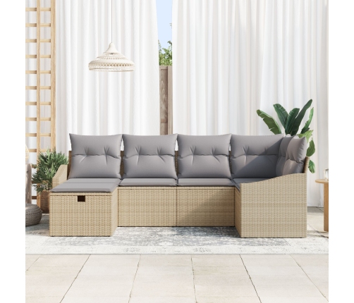 Set de Sofás de Jardín de 6 Piezas con Cojines Beige de Poliratán