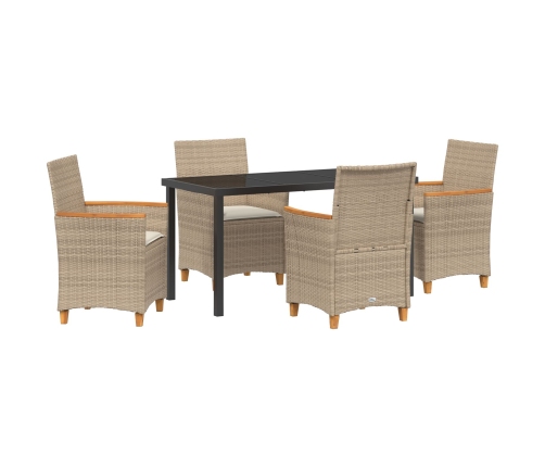 Conjunto de Comedor de Jardín  de 5 Piezas con Cojines Beige Poliratán