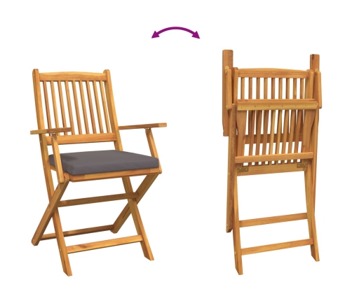 Sillas de Jardín Plegables  con Cojín Gris 2pcs de Madera Acacia Sólida