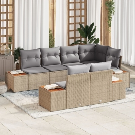 Juego de Sofás de Jardín de 7 piezas con Cojines Beige de Ratán