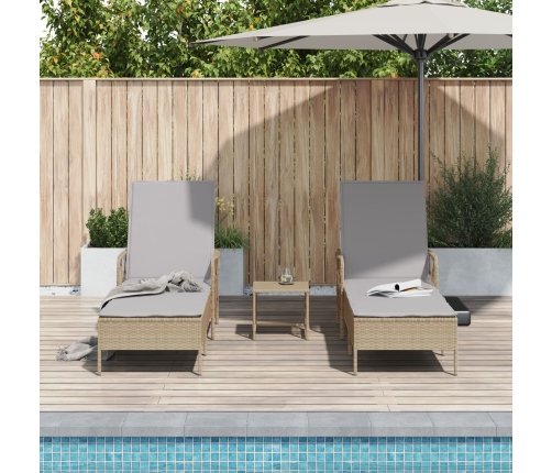 Conjunto de Tumbonas  Set de 3 Beige Ratán PE, metal Plegable