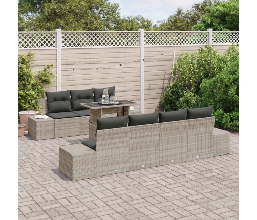 Conjunto de Sofás de Jardín de 8 Piezas con Cojines Rattan Gris Natural