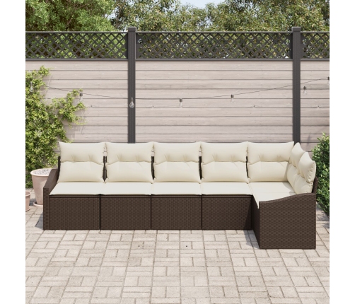 Set de Comedor de Jardín  de 6 piezas con Cojines Ratán Poliéster Marrón