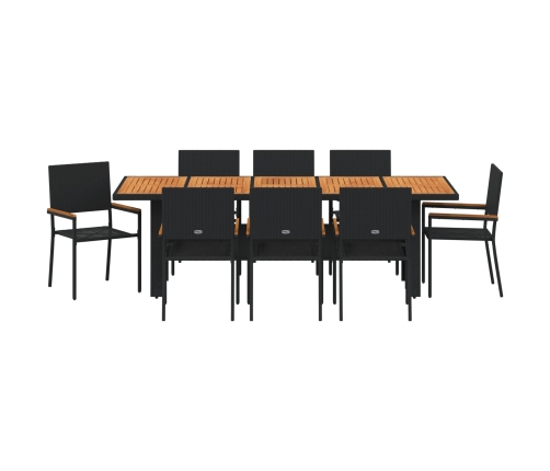 Set de comedor de jardín de 9 piezas  negro de poli ratán