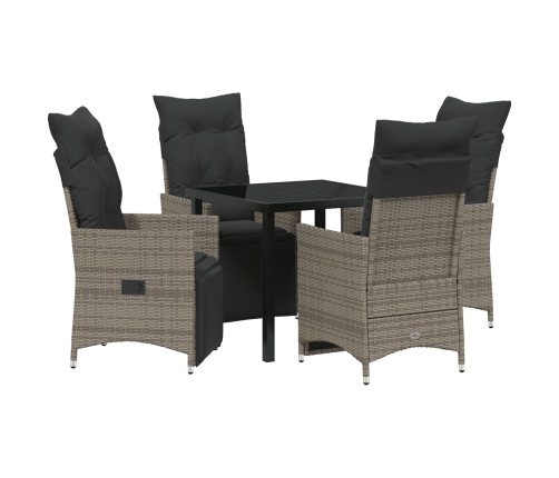 Set de Comedor de Jardín de 5 Piezas con Cojines Gris Polirratán