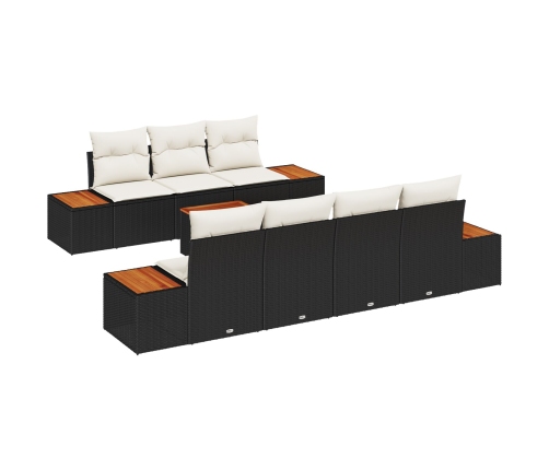 Conjunto de Sofás de Jardín de 8 Piezas con Cojines Negro Rattan