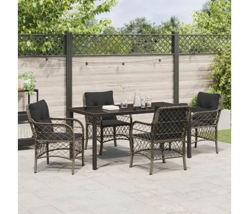 Conjunto de Comedor de Jardín de 5 Piezas con Cojines Gris Poliratán