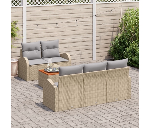 Juego de sofá de jardín de 6 piezas con cojines Beige Polirratán Acacia