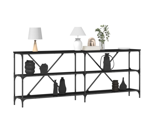 Mesa de Consola  Negro Roble 200x30x75 cm Madera Ingenierizada y Acero