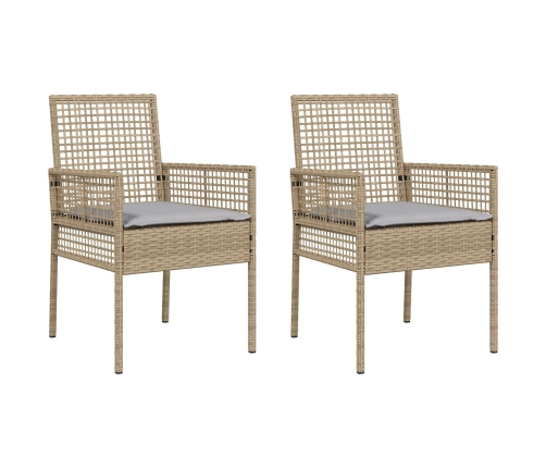 sillas de jardín  2 pcs con cojines beige de ratán sintético