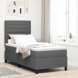 Cama con Somier  con Colchón y LED Gris Oscuro 90x200 cm Tela