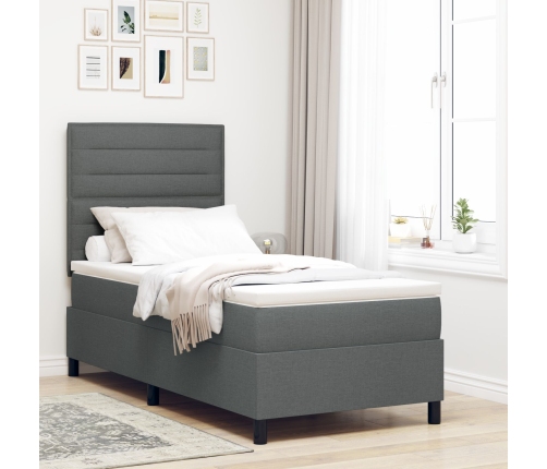 Cama con Somier  con Colchón y LED Gris Oscuro 90x200 cm Tela