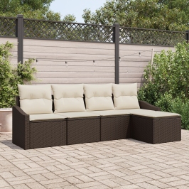 Conjunto de Sofá de Jardín  Set de 5 Marrón Ratán