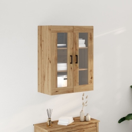 Gabinete Suspendido con Puertas de Vidrio Roble Artesanal 69.5x34x90 cm