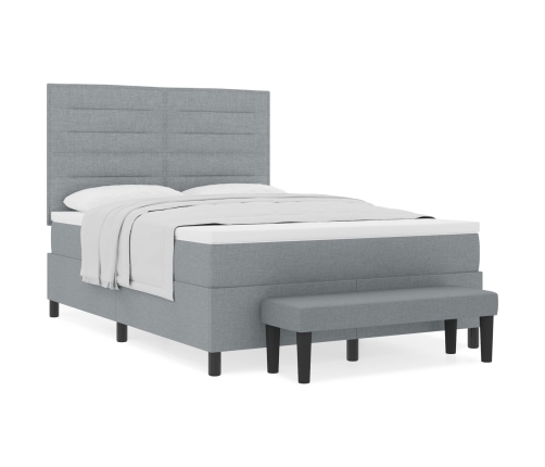 Cama con Base de Resortes con Colchón y Banco Gris Claro 140x190 cm Tela