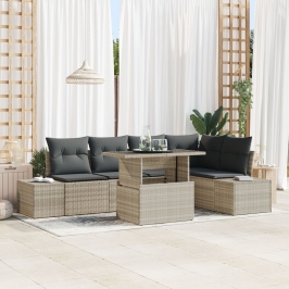 Juego de sofá para jardín  6 piezas Beige, Gris