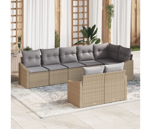 Conjunto de Comedor de Jardín de 8 Piezas con Cojines Beige Poliratán