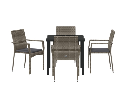 Conjunto de Comedor de Jardín  5 Piezas con Cojines Gris Poliratán