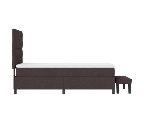 Cama con somier con colchón & banco marrón oscuro 100x200 cm tela