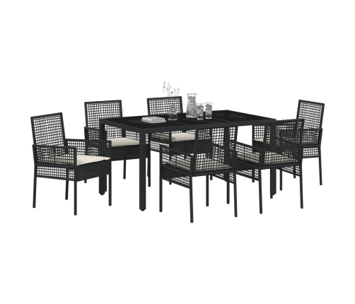 Juego de Comedor de Jardín de 7 Piezas con Cojines en Ratan Sintético Negro