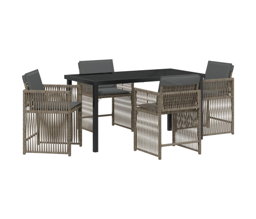 Juego de Comedor de Jardín de 5 Piezas con Cojines Gris Poliratán
