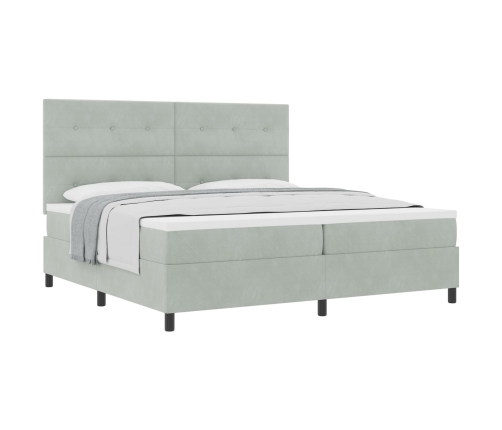 Cama Box Spring  con Colchón Gris Claro 200x200 cm Terciopelo