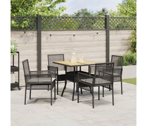 Conjunto de comedor de jardín de 5 piezas  con cojines en negro de poliratán