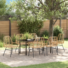 Conjunto de Comedor de Jardín de 7 Piezas Marrón Poliratán
