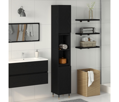 Armario de baño  Negro Roble 30x30x190 cm Madera de ingeniería