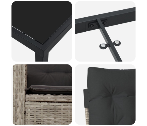 Set de Comedor de Jardín de 5 Piezas con Cojines Gris Claro Poliratán
