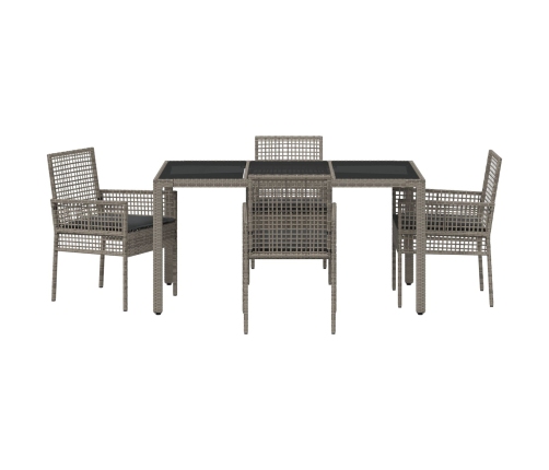 Conjunto de Comedor de Jardín de 5 Piezas con Cojines Gris de Poliratán