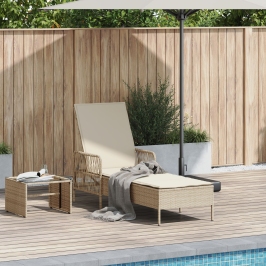 Tumbona Beige y blanco crema Ratán PE 157 x 55 x 92 cm Plegable