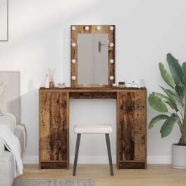 Mesa de Maquillaje con Luces LED Madera Vieja 102x33x135 cm