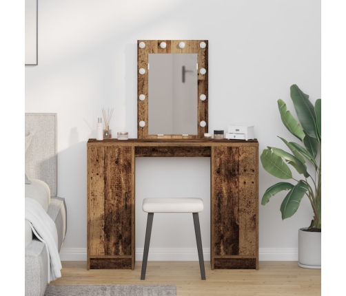 Mesa de Maquillaje con Luces LED Madera Vieja 102x33x135 cm