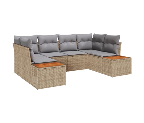 Conjunto de sofá de jardín  de 6 piezas con cojines Beige Ratán Polivalente Acacia