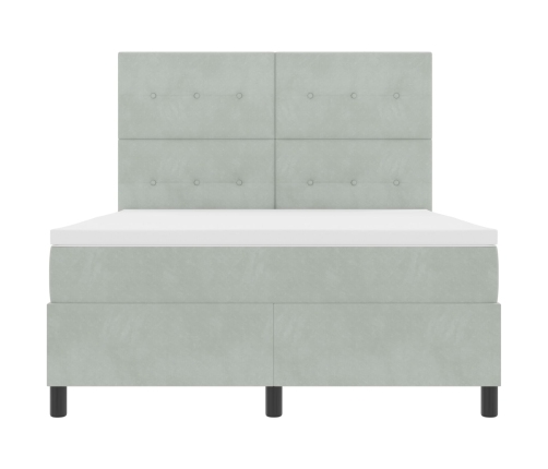 Cama Box Spring  con Colchón Gris Claro 140x190 cm Aterciopelado