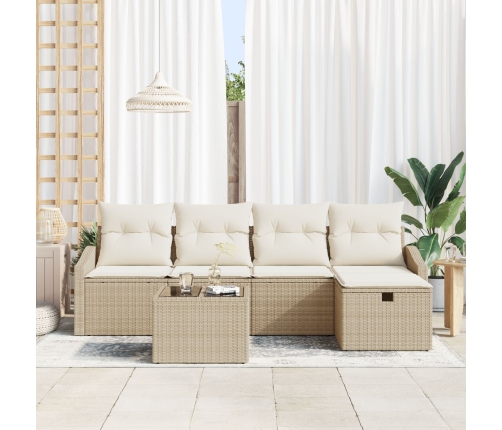 Conjunto de Sofá de Jardín de 6 Piezas con Cojines Beige Ratan Polimérico